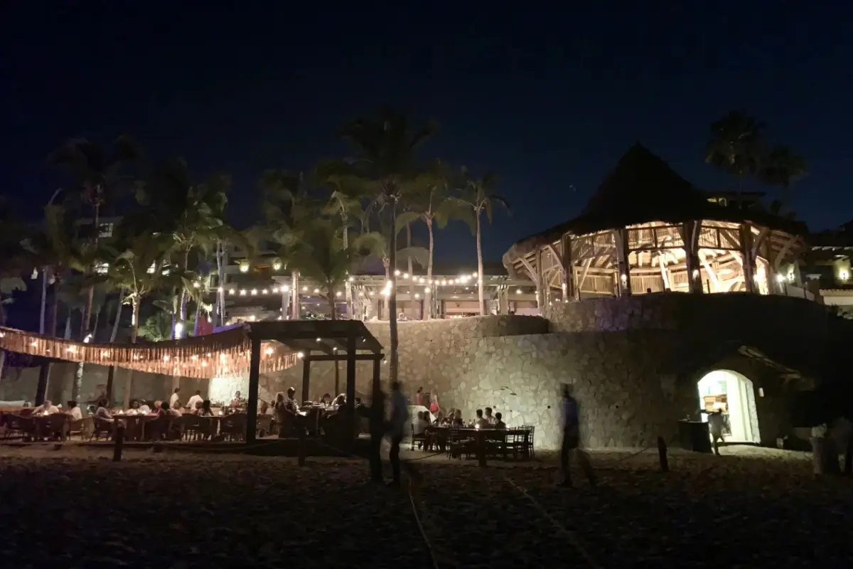 Restaurant on 
Medano Beach in Cabo San Lucas at night