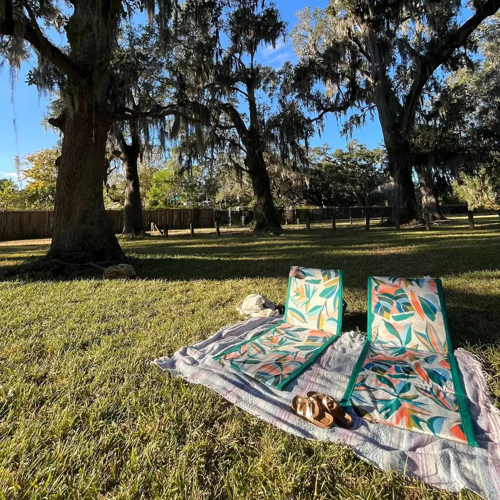 New Orleans park remote work set up with chairs