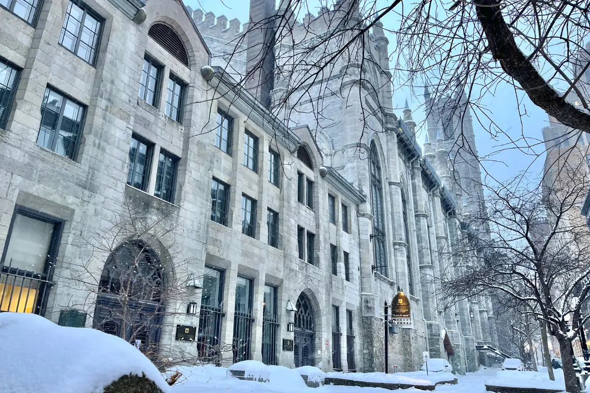 Notre Dame Basilica of Montreal in snow