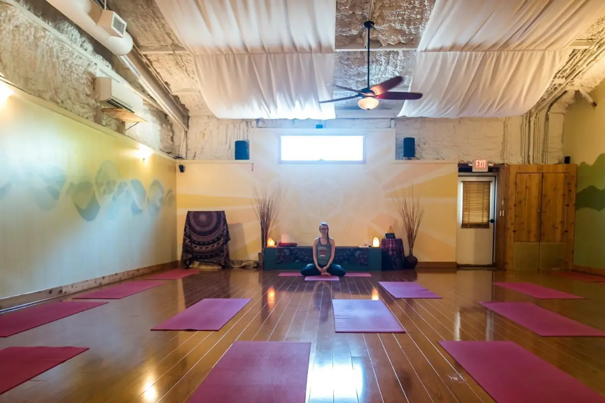 Hot yoga Asheville NC class about to start at the Community Yoga studio