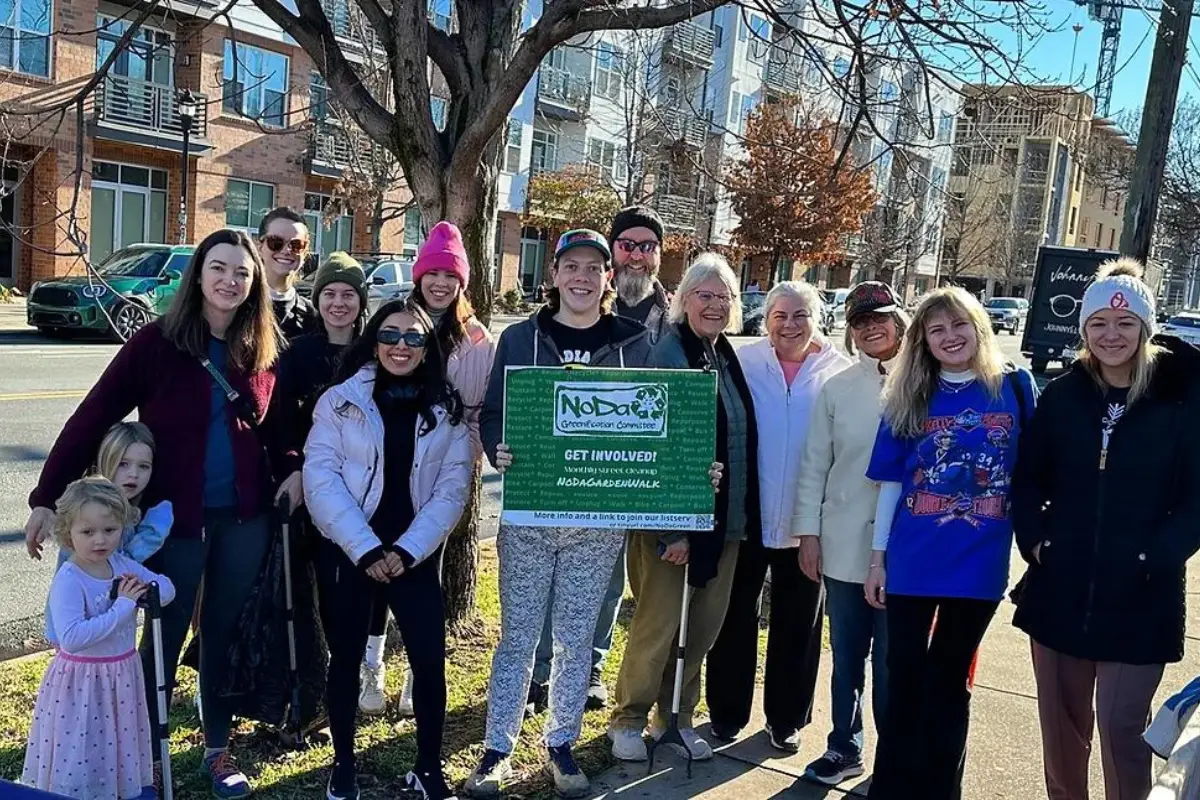 Group participating in NoDa Greenification Committee's local clean up on Sunday in NODA