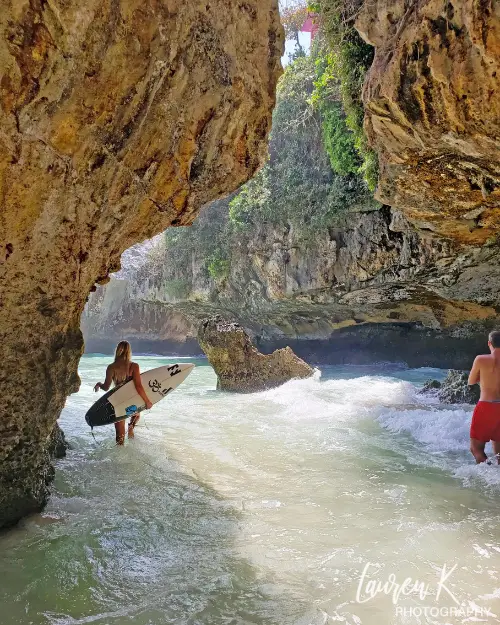 High tide at Suluban Beach, which is the least safe time to visit with water crashing up against the rocks