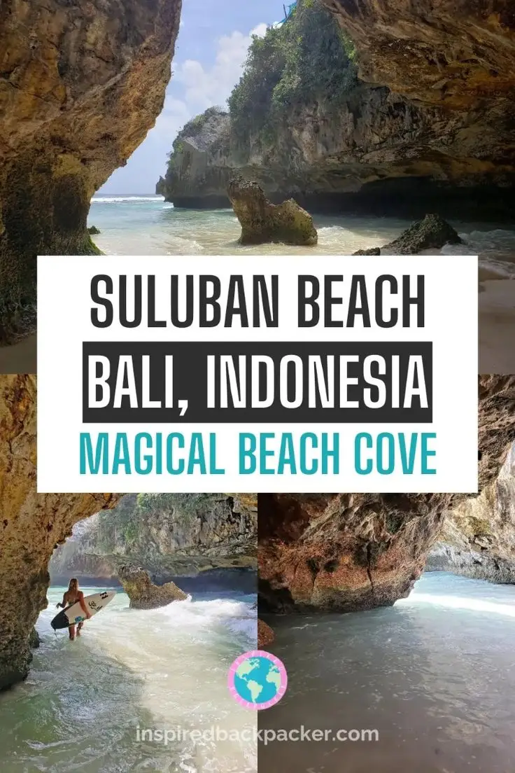 Pinterest pin for Suluban Beach and Uluwatu Beach guide by Inspired Backpacker