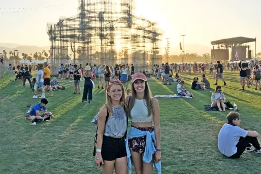 Friends at Coachella Palm Springs in 2018 standing in front of art