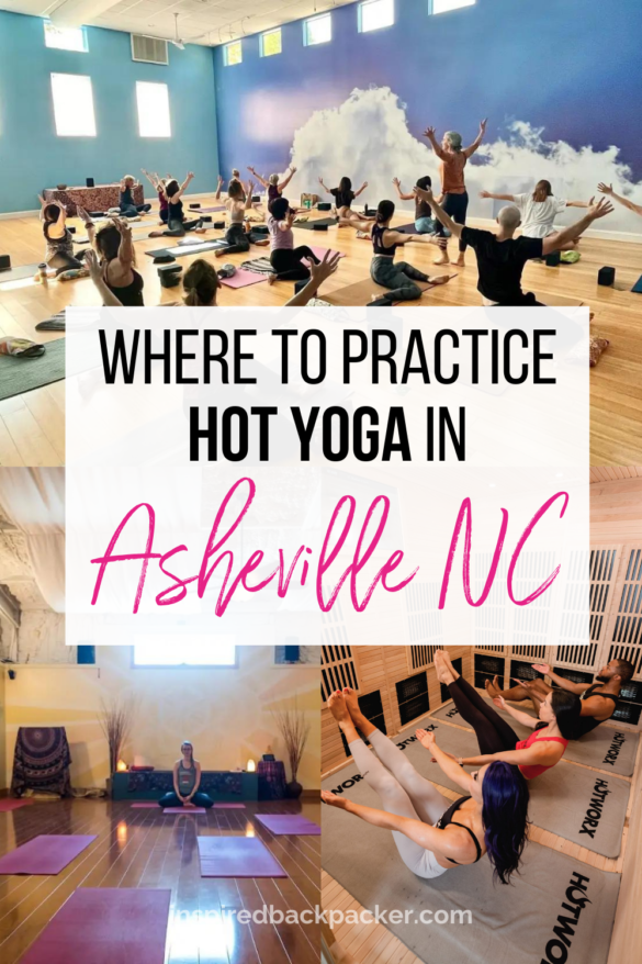 Pinterest graphic pin for the Hot Yoga Asheville NC blog on Inspired Backpacker