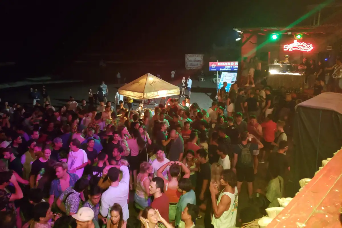 Sandbar beach club in Canggu Bali during a crowded night