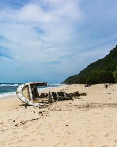 One of the ship wrecks that have washed up on the beach at Nyang Nyang Beach