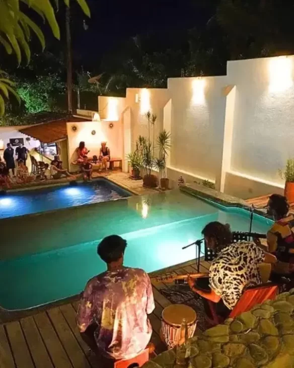 Live music at the small pool at Casa de Olas boutique hotel, which is one of the best moderately priced hotels when deciding where to stay in puerto escondido