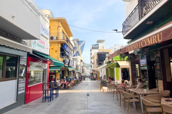 A street view of a few of the Ibiza bars in San Antonio, including mainly Irish pubs