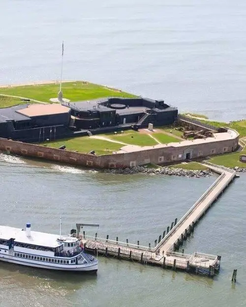 An aerial view of the ferry parking at Fort Sumpter in Charleston
