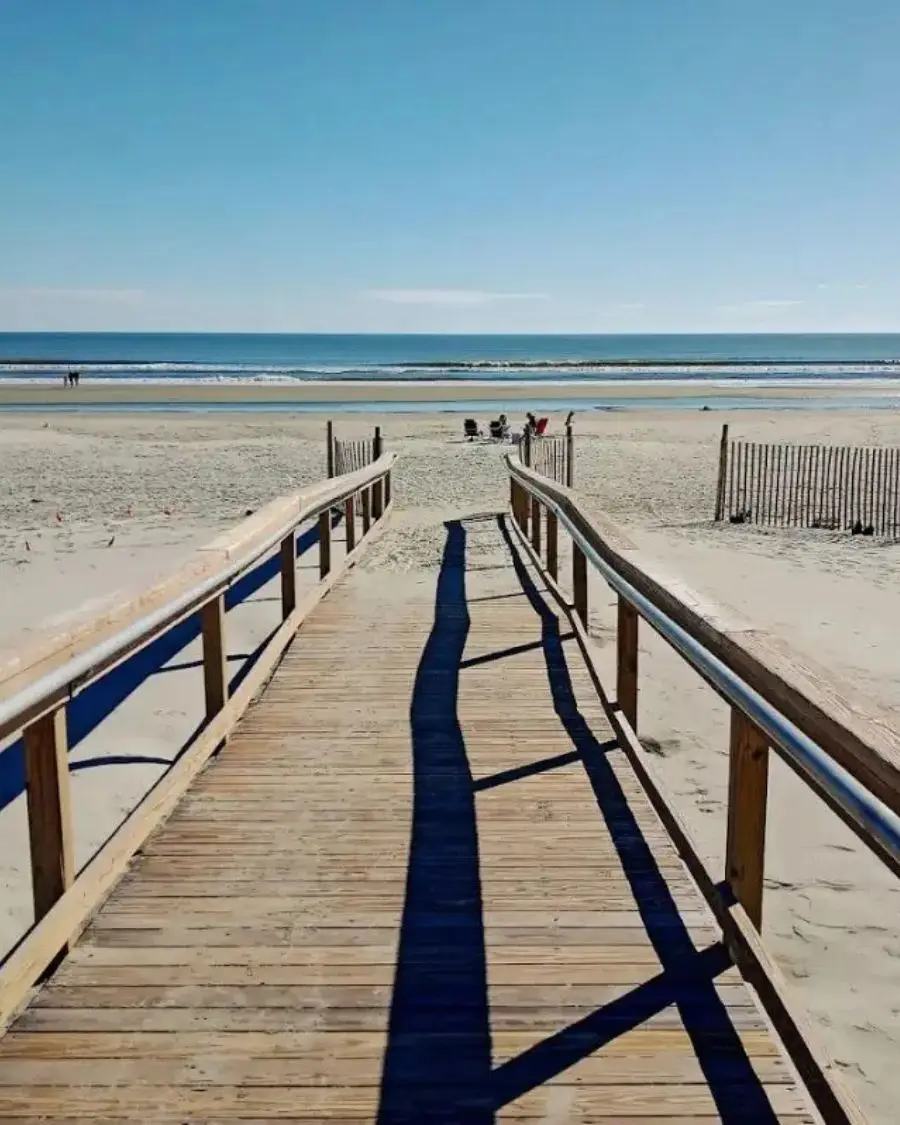 Kiawah Beachwalker Park's boardwalk leading to an empty, pristine beach, one of the best Charleston SC beaches