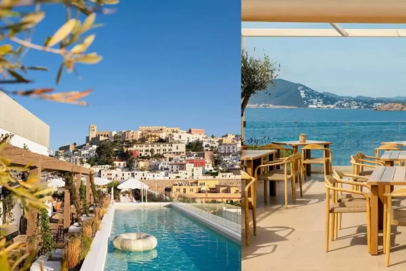 Ibiza rooftop bars cover image, which includes photos of UP at the Standard and Radio Me Ibiza under sunny skies