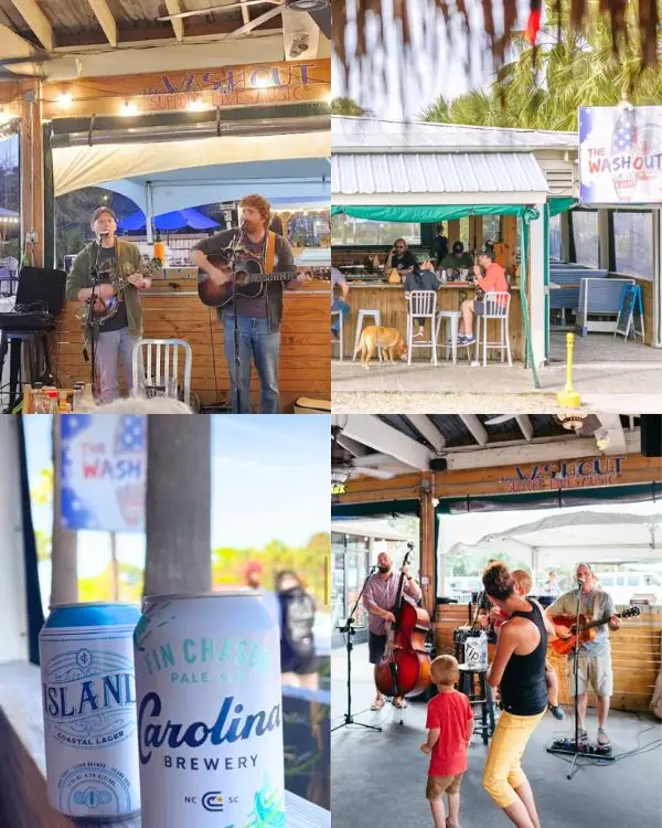 Images of the Washout bar, one of the best bars in Folly Beach SC for live music