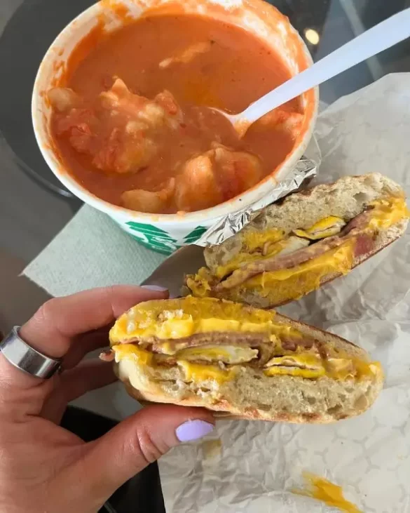The Johnny Boy sandwich and tomato mac n cheese soup which I got as take out from one of the best places for lunch in Harrisonburg VA, Grilled Cheese Mania