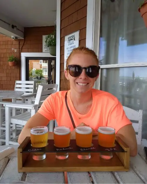 Me with a beer flight at the Lost Colony Brewing