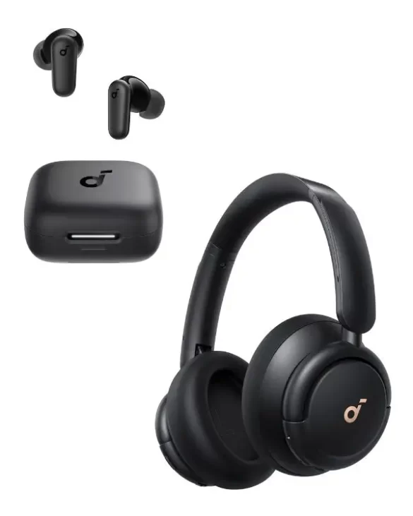 Sound cancelling bluetooth ear buds and wireless over the ear headphones by Anker, which are some of the best gifts for travel lovers to block out the noise during long travel days and nights