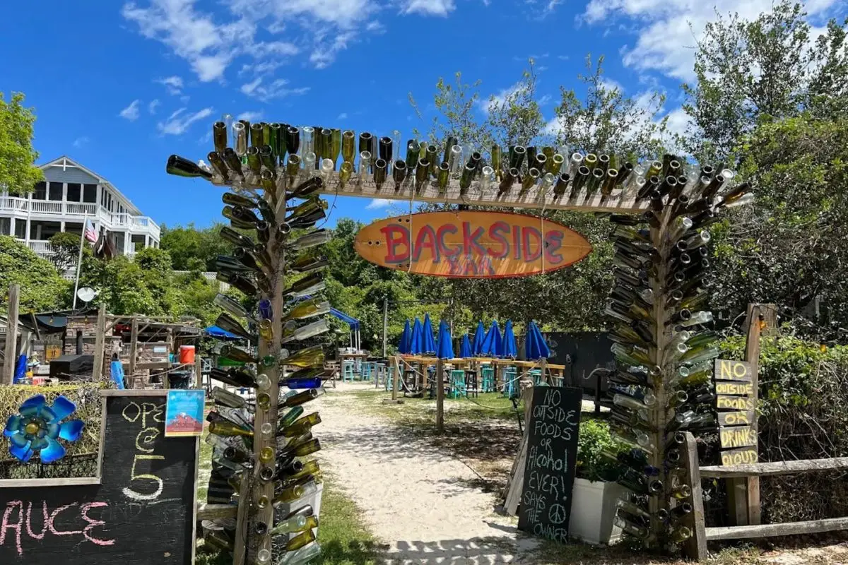 The sign at the front of the Backside Bar in Corolla, which is a laidback outdoor beer garden 