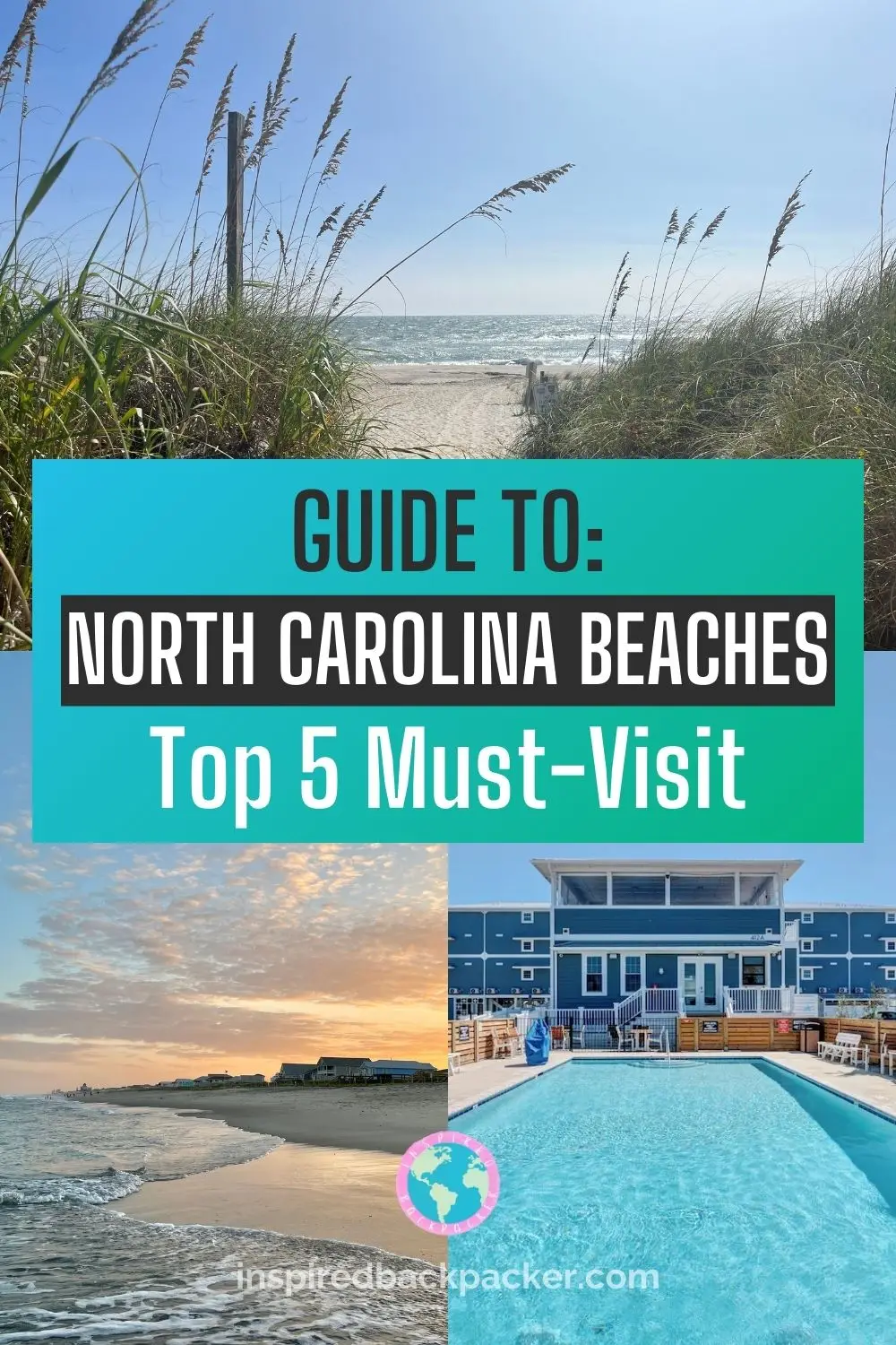Pinterest pin for the best beaches in North Carolina blog showing a collage of three NC beaches