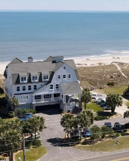 The exterior of the beach house like Elizabeth Pointe Lodge, which is right on the oceanfront at one of the beach towns in Florida, Fernandina Beach