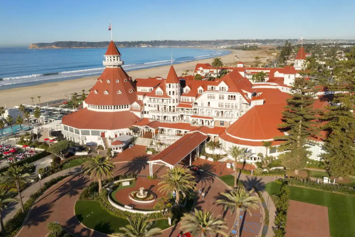 The gorgeous, castle-like and historic Hotel Del Coronado on Coronado Beach, one of the best beaches in San Diego for families and history lovers