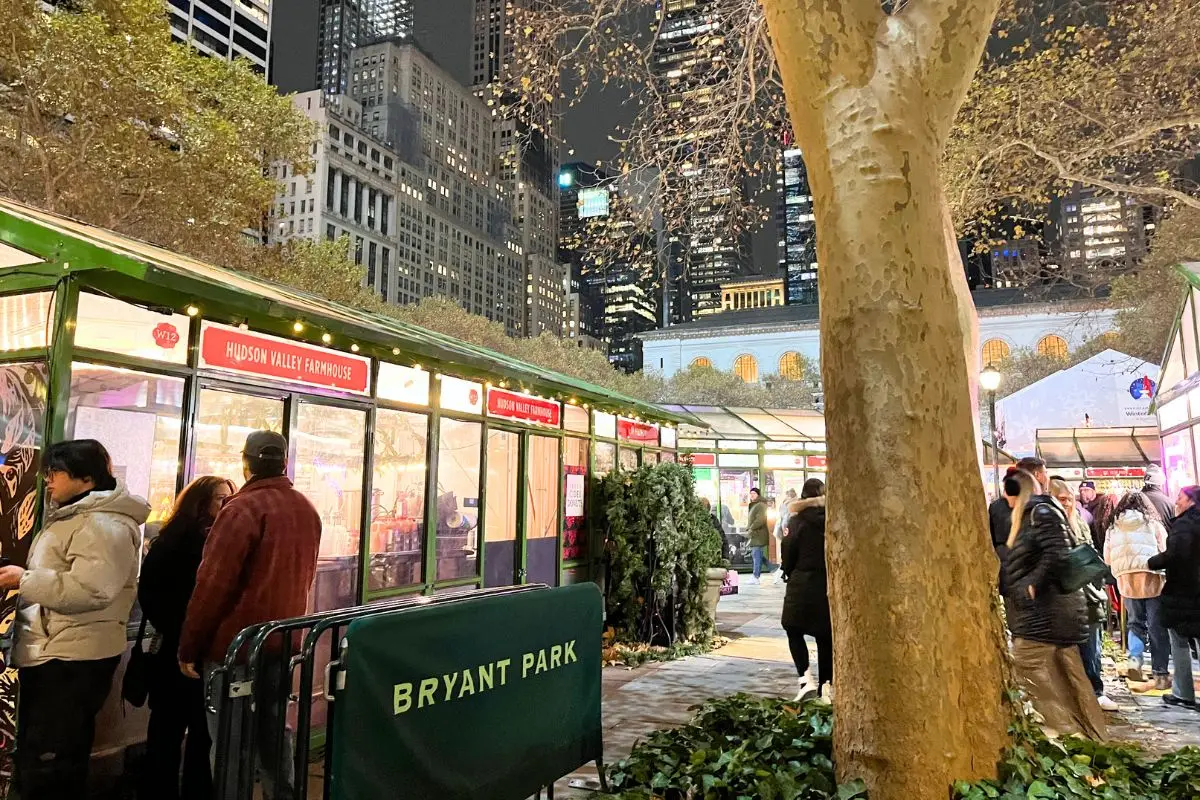 Cover image for the best places to travel in December blog showing the Bryant Park holiday market in NYC