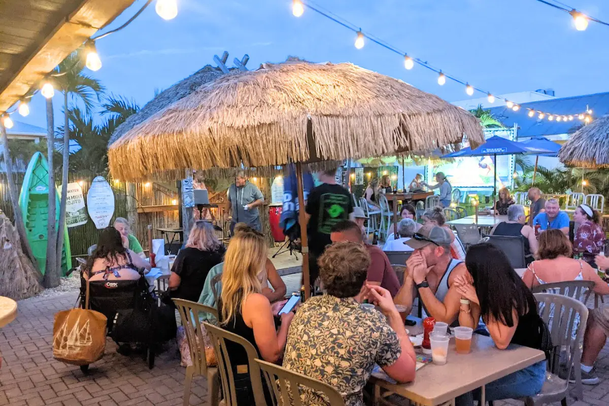 Bamboo Beach Bar tables and tiki bar area