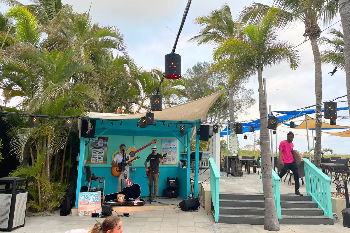 Stage set up in the sand at Bongo's beach bar on St Pete Beach