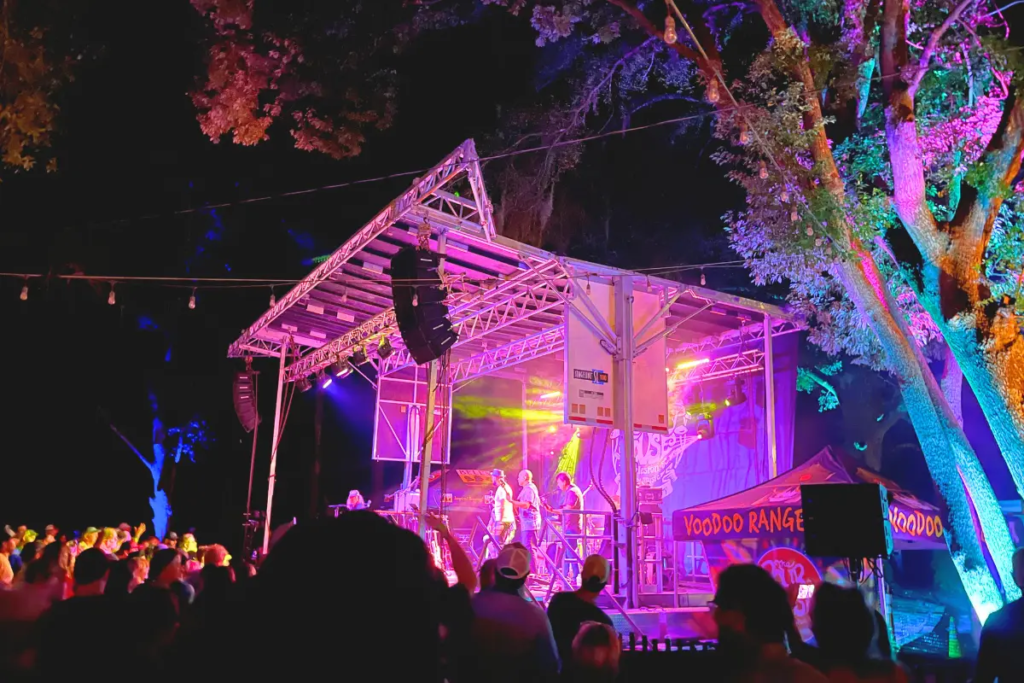 The glowing outdoor stage at the Charleston Pour House