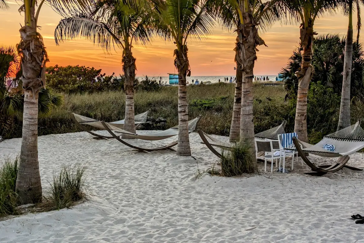 Hammocks on the beach at Coconut Charlie's beach bar