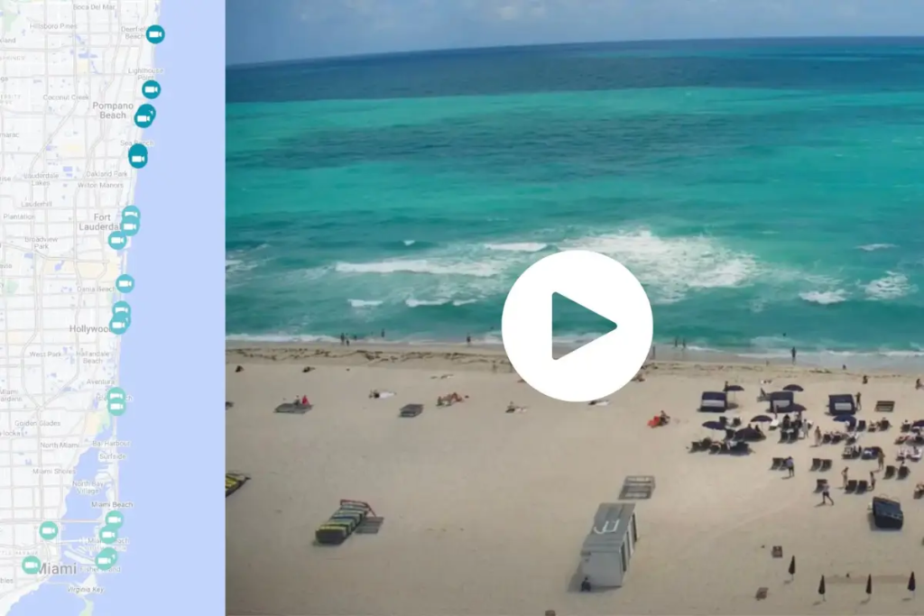 Preview of a live cam in Miami Beach and a map on Google Maps with live cams on it