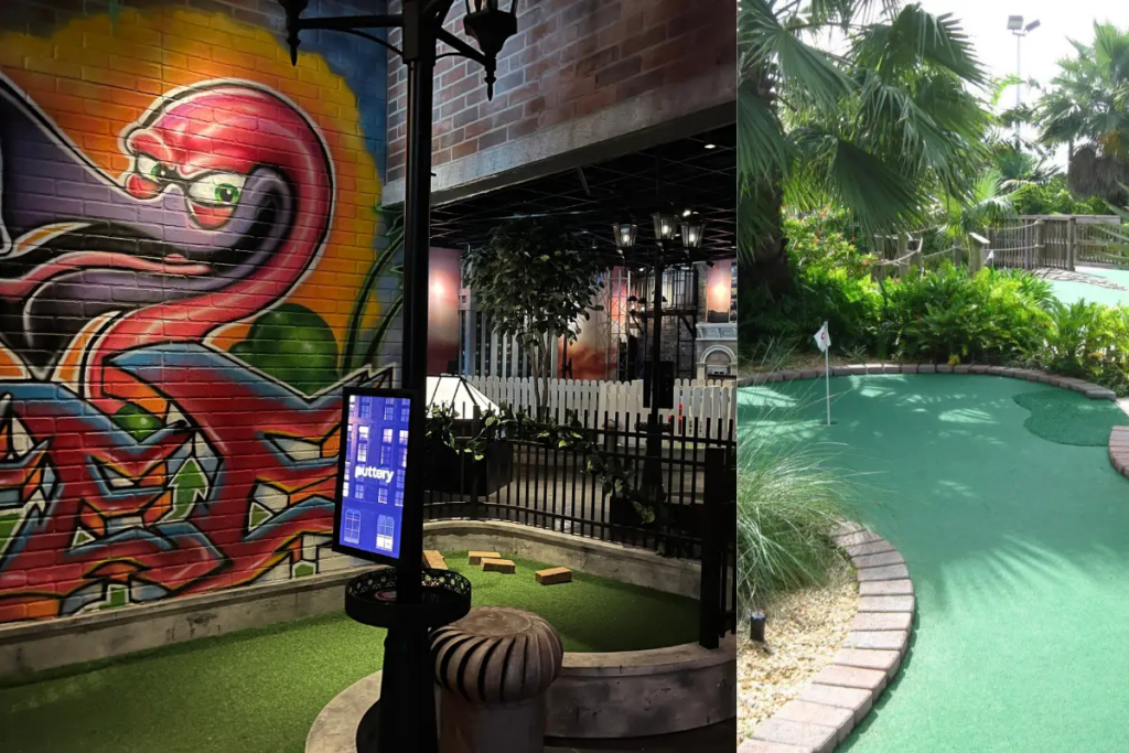Collage of pictures from different spots for mini golf Miami for the blog by Inspired Backpacker