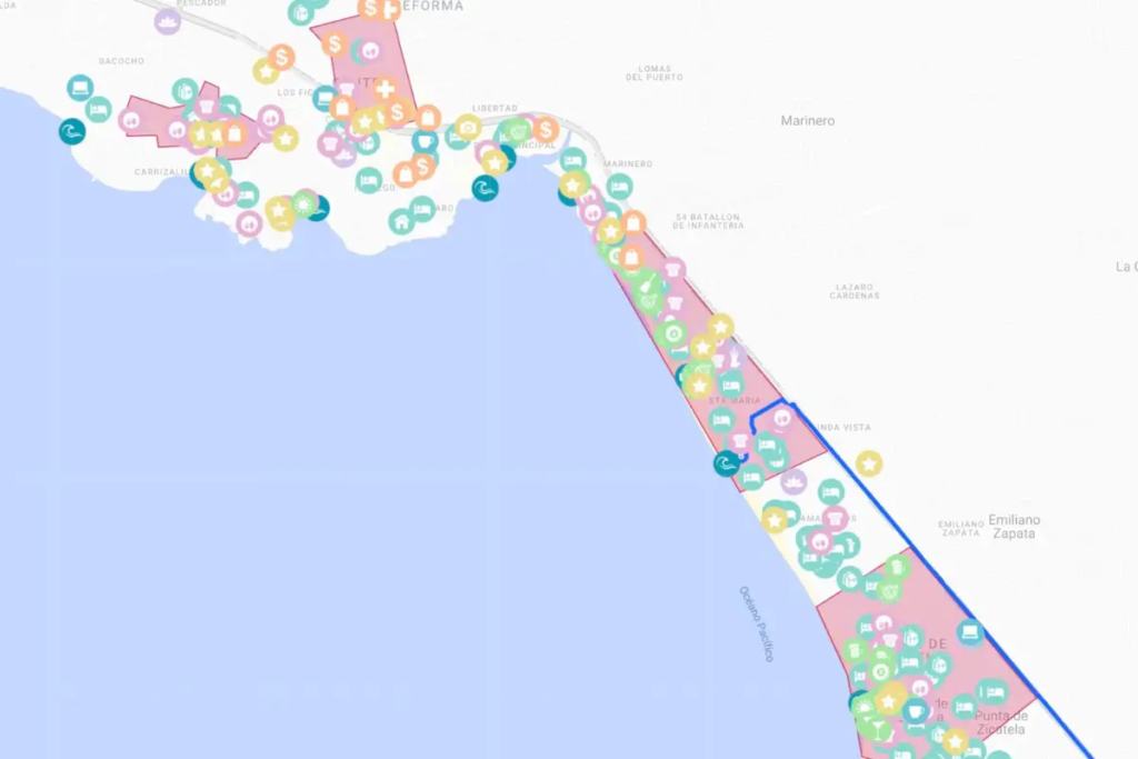 Screenshot of the Puerto Escondido map in Google photos by Inspired Backpacker