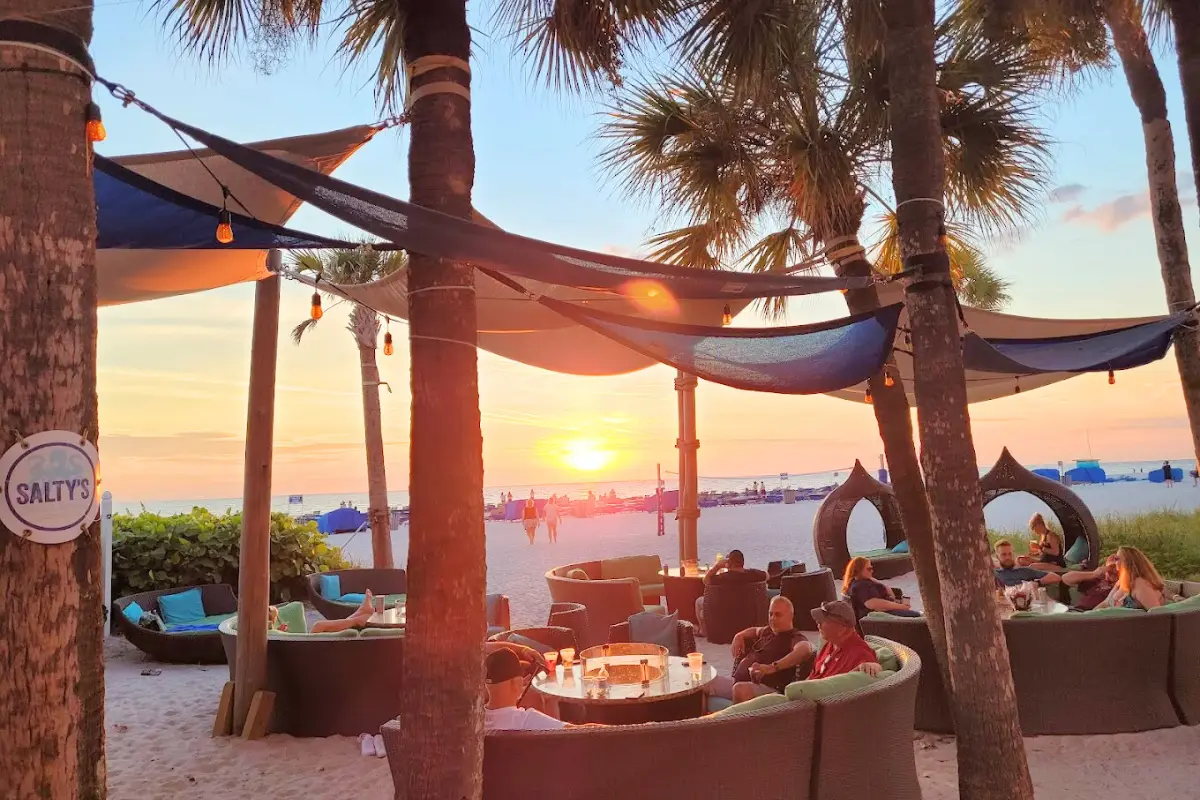 Sunset over the beach at the Salty's Tiki Bar & Beach Lounge
