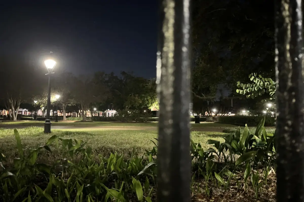 Cover image for the spooky things to do in New Orleans blog which shows a creepy view of Jackson Square at night