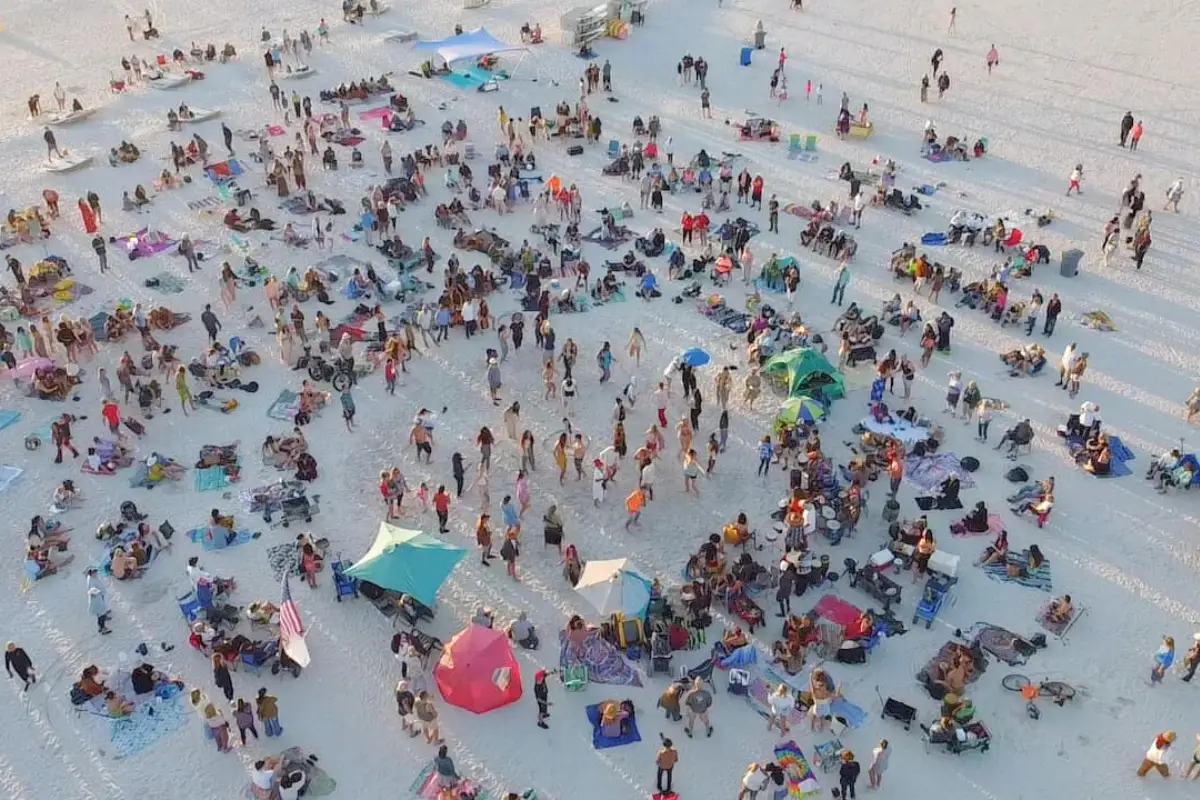 Aerial view of the Treasure Island drum circle