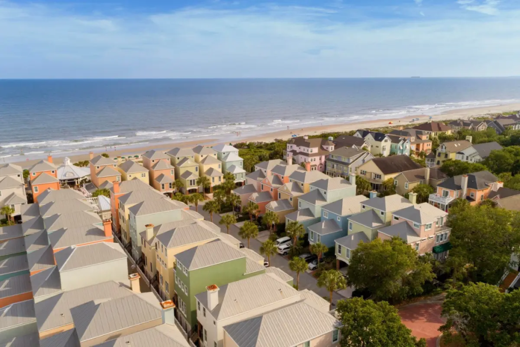 Colorful tops of houses at Isle of Palms, to show that it's one of the best choices for where to stay in Charleston SC